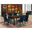 East West Furniture 7-Piece Dining Table Set in Distressed Jacobean/Navy Blue