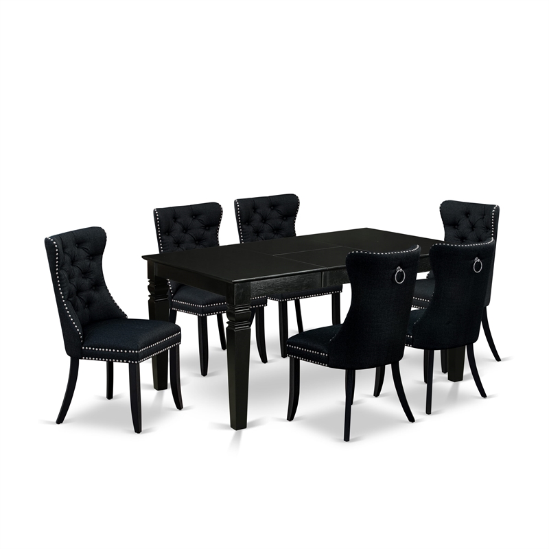 East West Furniture 7-Piece Dining Table Set in Black/Black