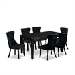 East West Furniture 7-Piece Dining Table Set in Black/Black