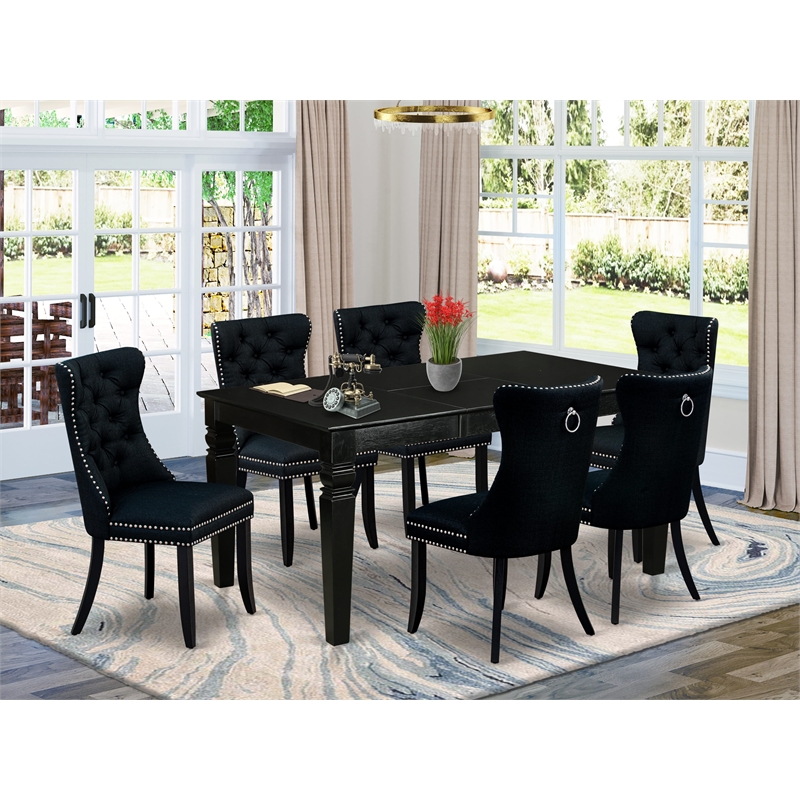East West Furniture 7-Piece Dining Table Set in Black/Black