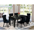 East West Furniture 7-Piece Dining Table Set in Black/Black