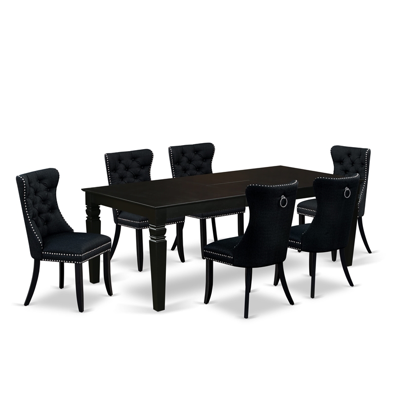 East West Furniture 7-Piece Dining Table Set in Black/Black