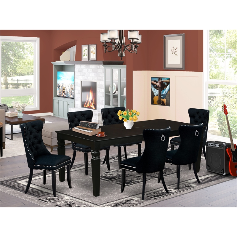 East West Furniture 7-Piece Dining Table Set in Black/Black