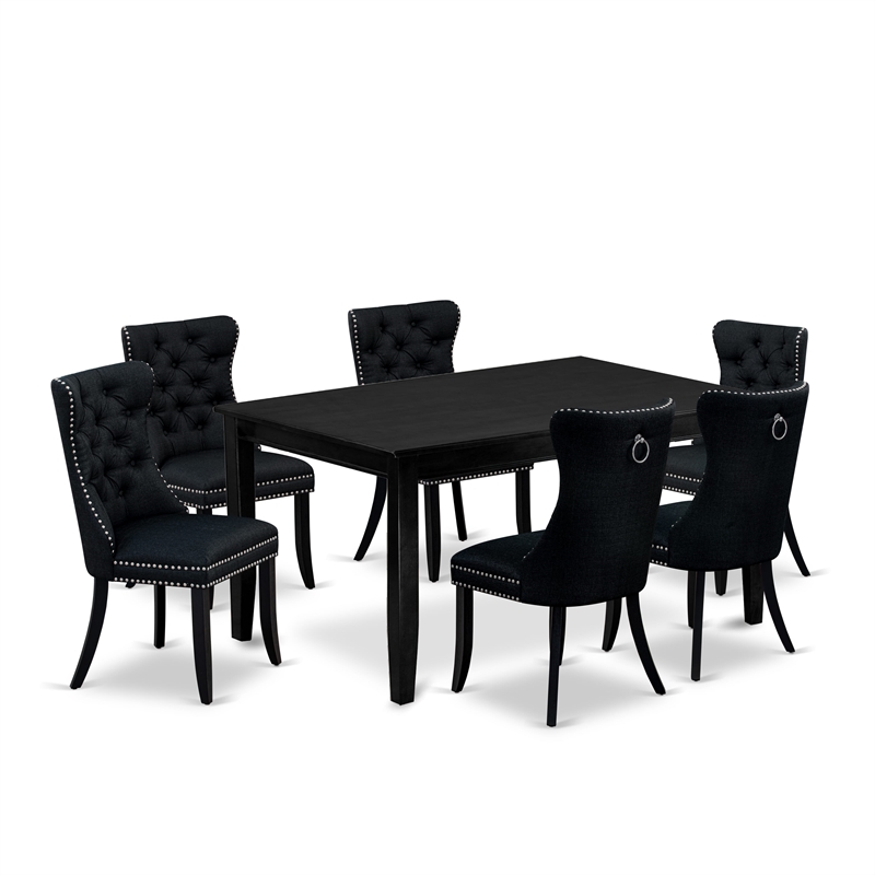 East West Furniture 7-Piece Dinette Set in Black/Black