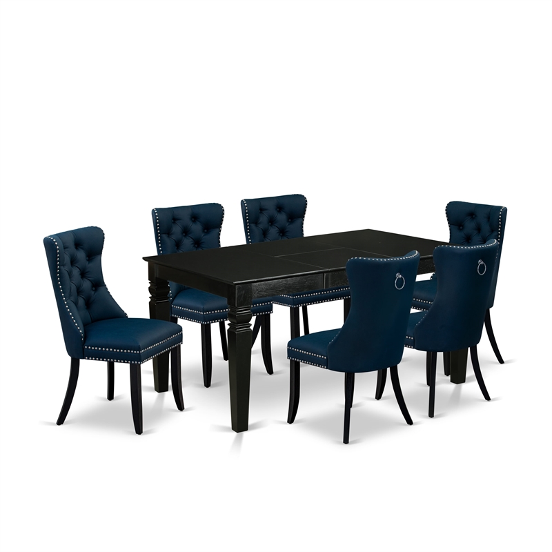 East West Furniture 7-Piece Dining Table Set in Black/Navy Blue