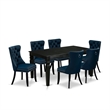 East West Furniture 7-Piece Dining Table Set in Black/Navy Blue