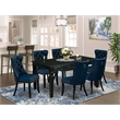 East West Furniture 7-Piece Dining Table Set in Black/Navy Blue