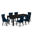 East West Furniture 7-Piece Dining Set in Black/Navy Blue