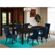 East West Furniture 7-Piece Dining Set in Black/Navy Blue