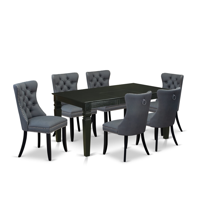 East West Furniture 7-Piece Kitchen Table Set in Black/Platinum Gray