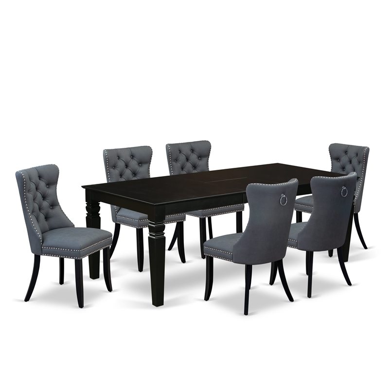 East West Furniture 7-Piece Dining Set in Black/Platinum Gray