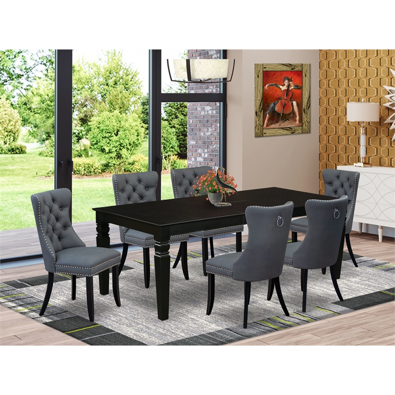 East West Furniture 7-Piece Dining Set in Black/Platinum Gray