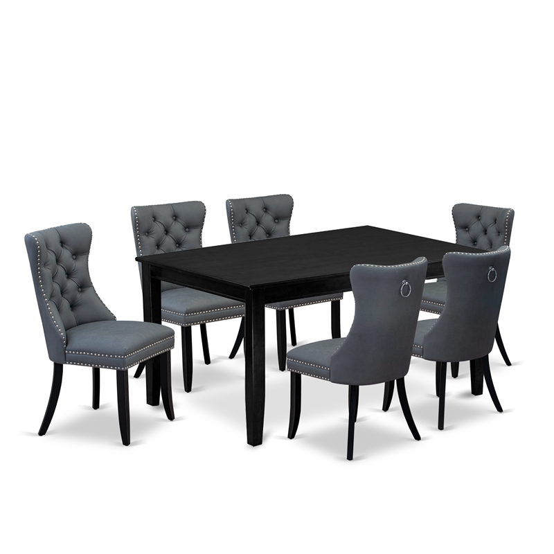 East West Furniture 7-Piece Dinette Set in Black/Platinum Gray