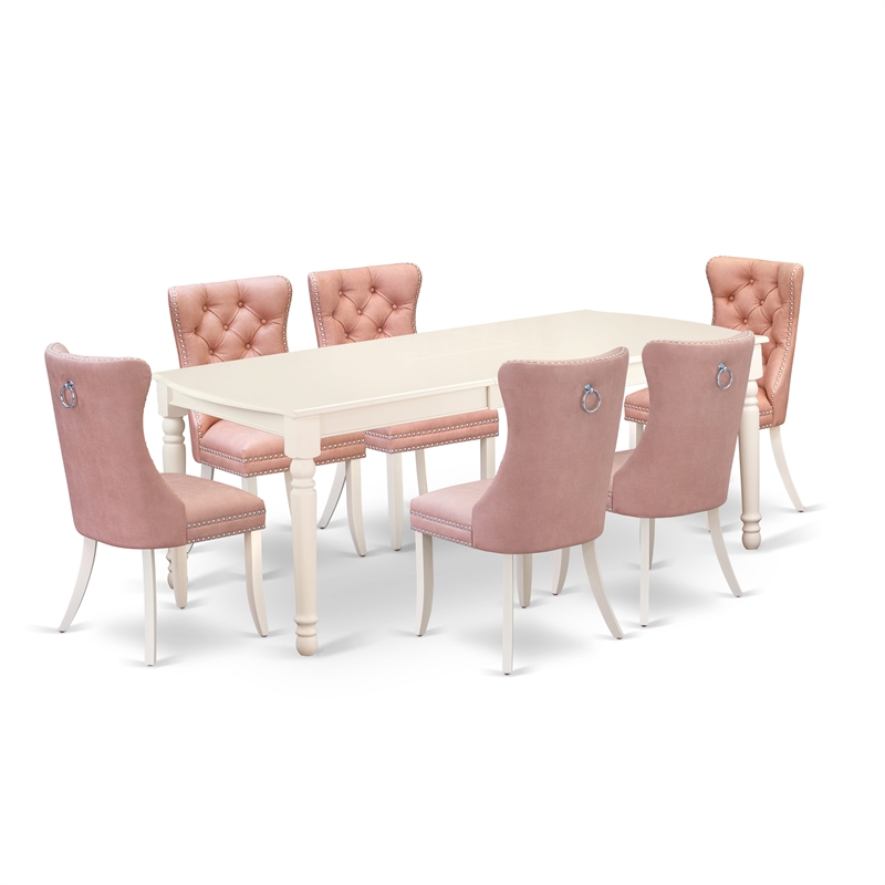 East West Furniture 7-Piece Dining Room Set in Linen White/Beige Red