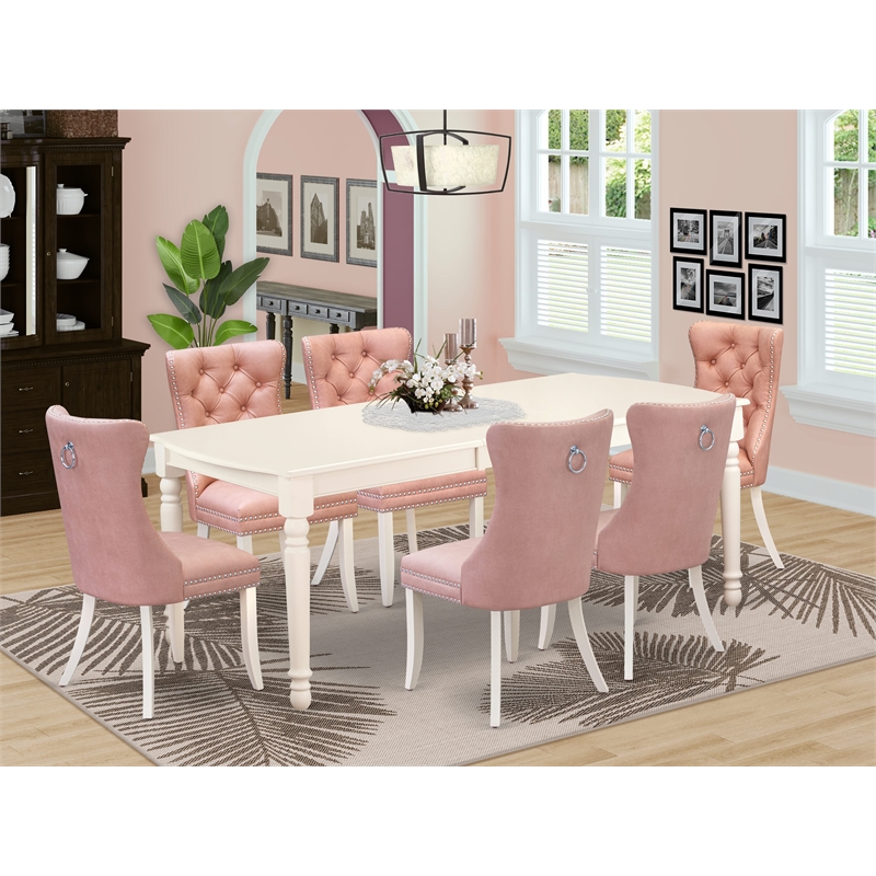 East West Furniture 7-Piece Dining Room Set in Linen White/Beige Red