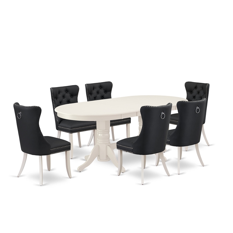 East West Furniture 7-Piece Dining Set in Linen White/Dark Gray