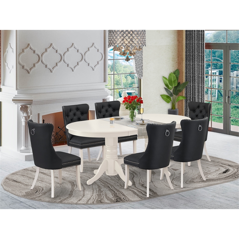 East West Furniture 7-Piece Dining Set in Linen White/Dark Gray