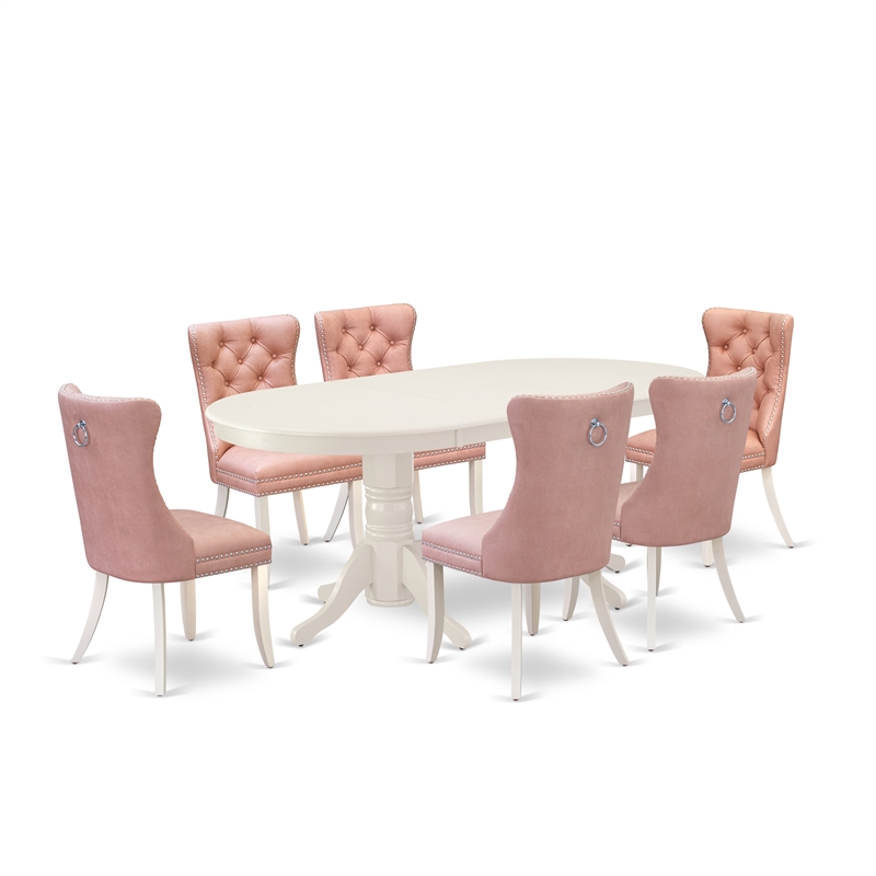 East West Furniture 7-Piece Dinette Set in Linen White/Beige Red