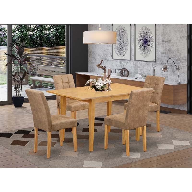 East West Furniture 5-Piece Dining Room Set in Oak/Brown Textured