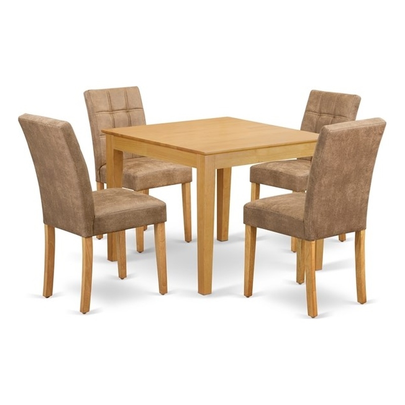 East West Furniture 5-Piece Dining Table Set for 4 in Oak/Brown Textured
