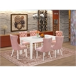 East West Furniture 7-Piece Dinette Set in Linen White/Beige Red