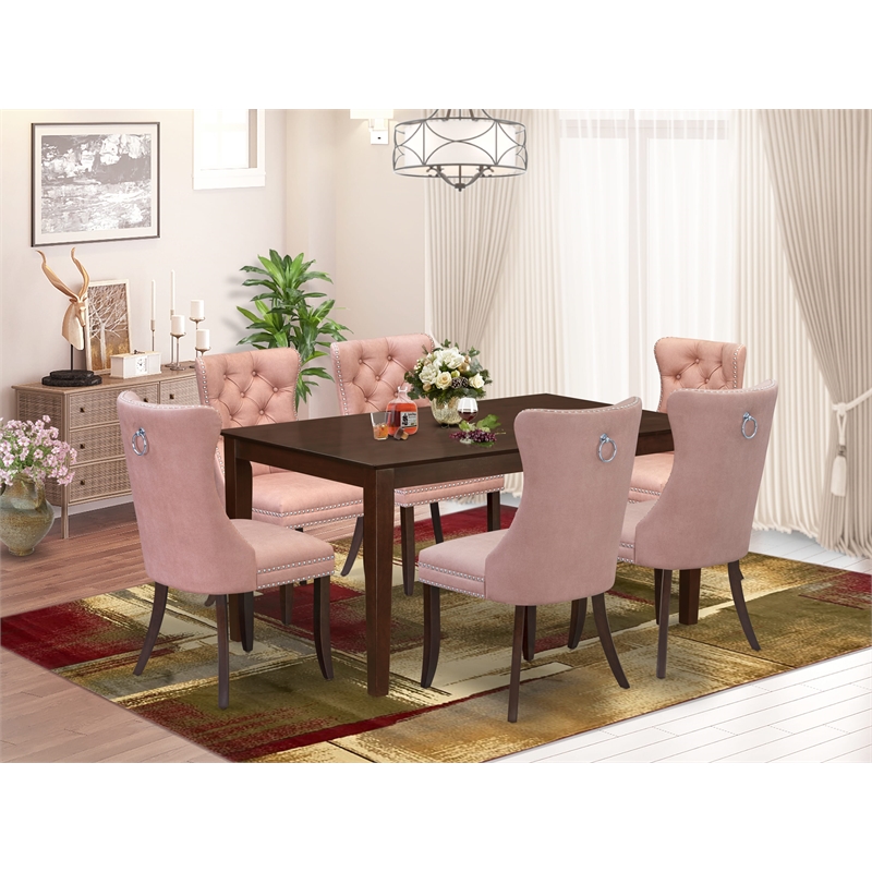 East West Furniture 7-Piece Kitchen Table Set in Mahogany/Beige Red