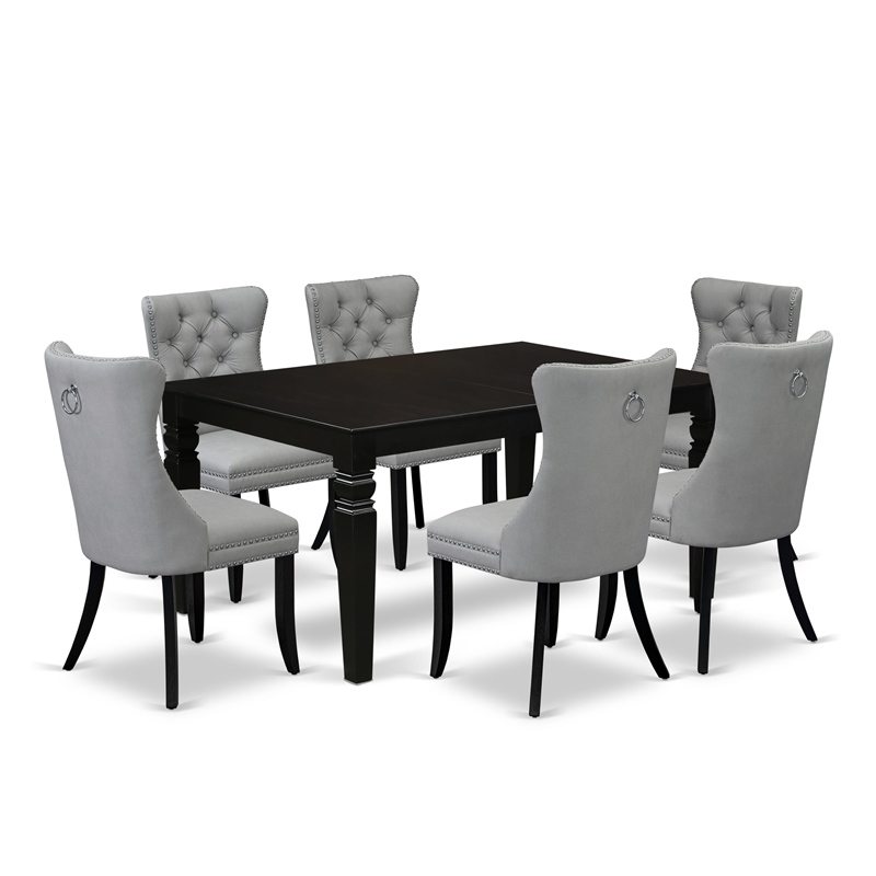 East West Furniture 7-Piece Dining Table Set in Black/Light Gray