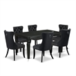 East West Furniture 7-Piece Dining Table Set in Black/Dark Gray