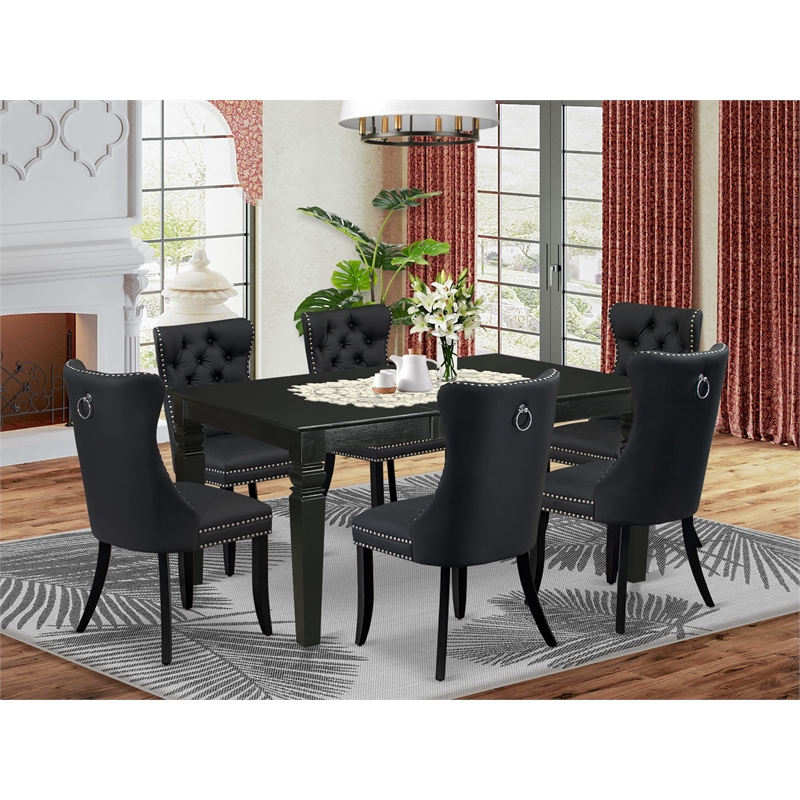 East West Furniture 7-Piece Dining Table Set in Black/Dark Gray