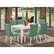 East West Furniture 7-Piece Modern Dining Table Set in Linen White/Willow Green