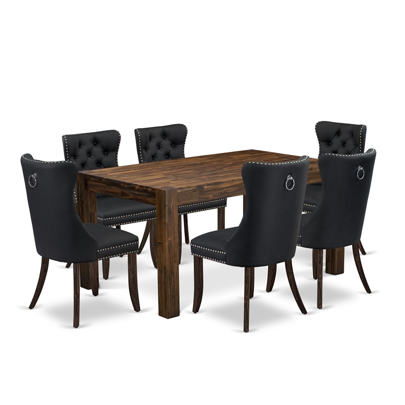 East West Furniture 7-Piece Dining Table Set in Distressed Jacobean/Dark Gray