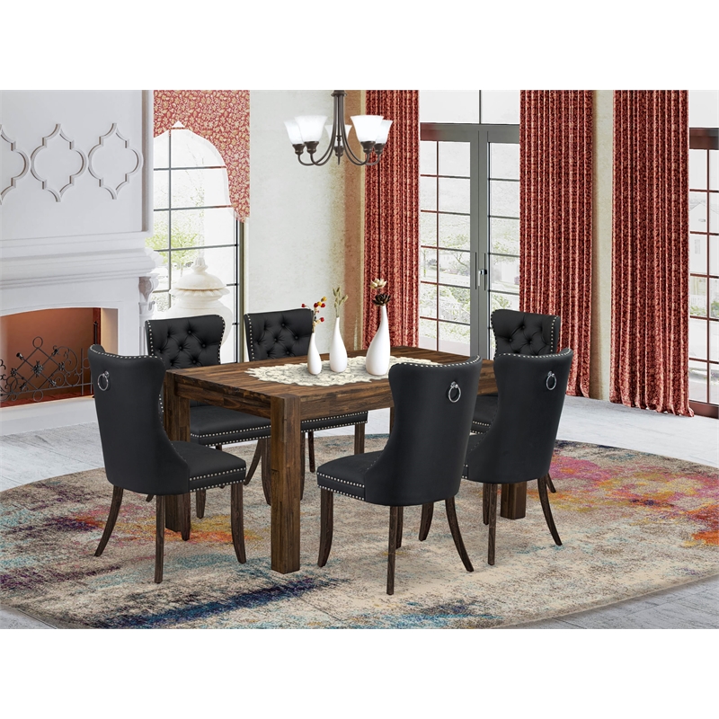 East West Furniture 7-Piece Dining Table Set in Distressed Jacobean/Dark Gray