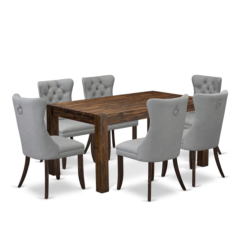 East West Furniture 7-Piece Modern Dining Set in Light Gray/Distressed Jacobean
