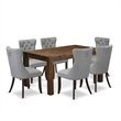 East West Furniture 7-Piece Modern Dining Set in Light Gray/Distressed Jacobean