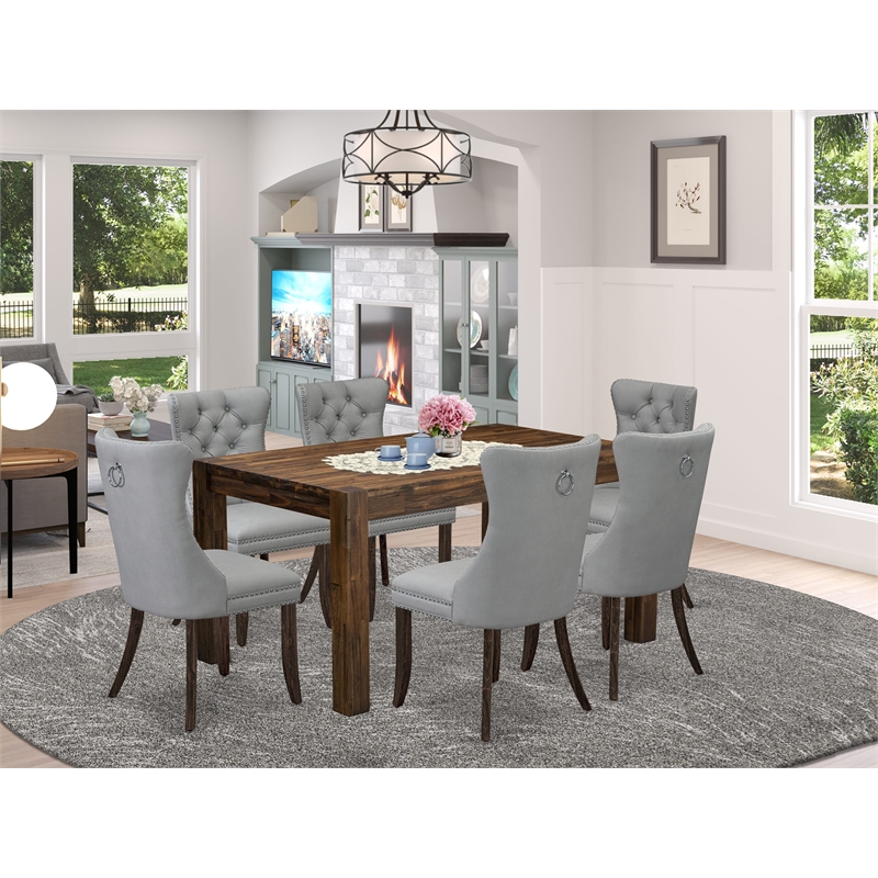 East West Furniture 7-Piece Modern Dining Set in Light Gray/Distressed Jacobean