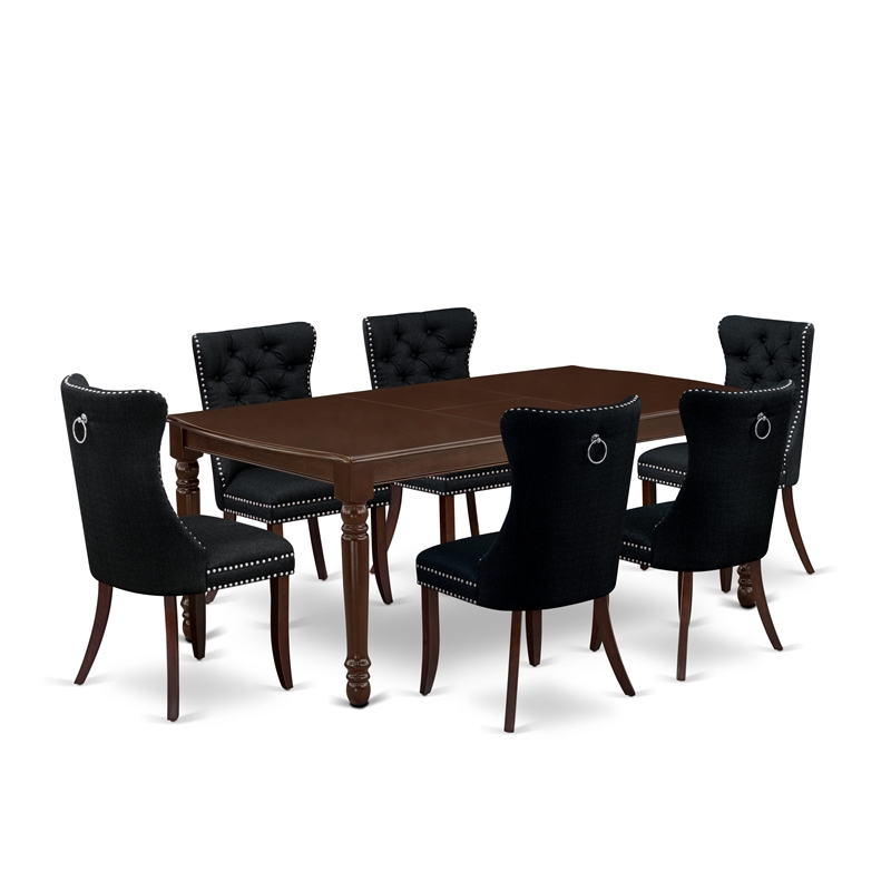 East West Furniture 7-Piece Dining Room Set in Mahogany/Black