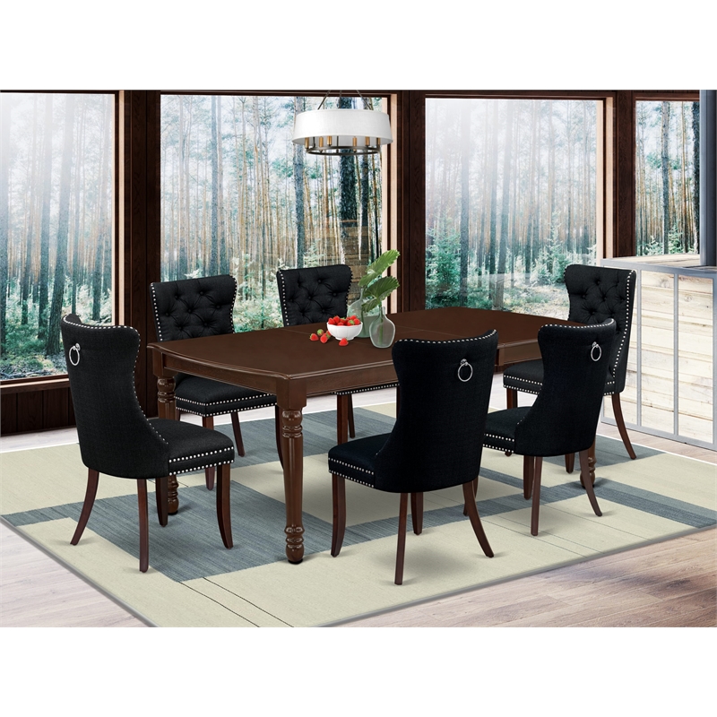 East West Furniture 7-Piece Dining Room Set in Mahogany/Black
