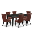 East West Furniture 7-Piece Dining Set in Black/Burgundy