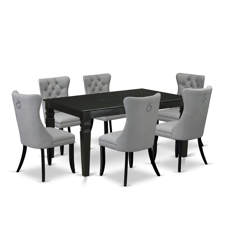 East West Furniture 7-Piece Dining Set in Black/Light Gray