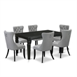 East West Furniture 7-Piece Dining Set in Black/Light Gray
