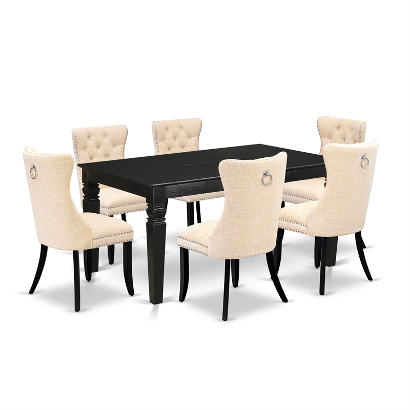 East West Furniture 7-Piece Dining Table Set in Light Beige/Black