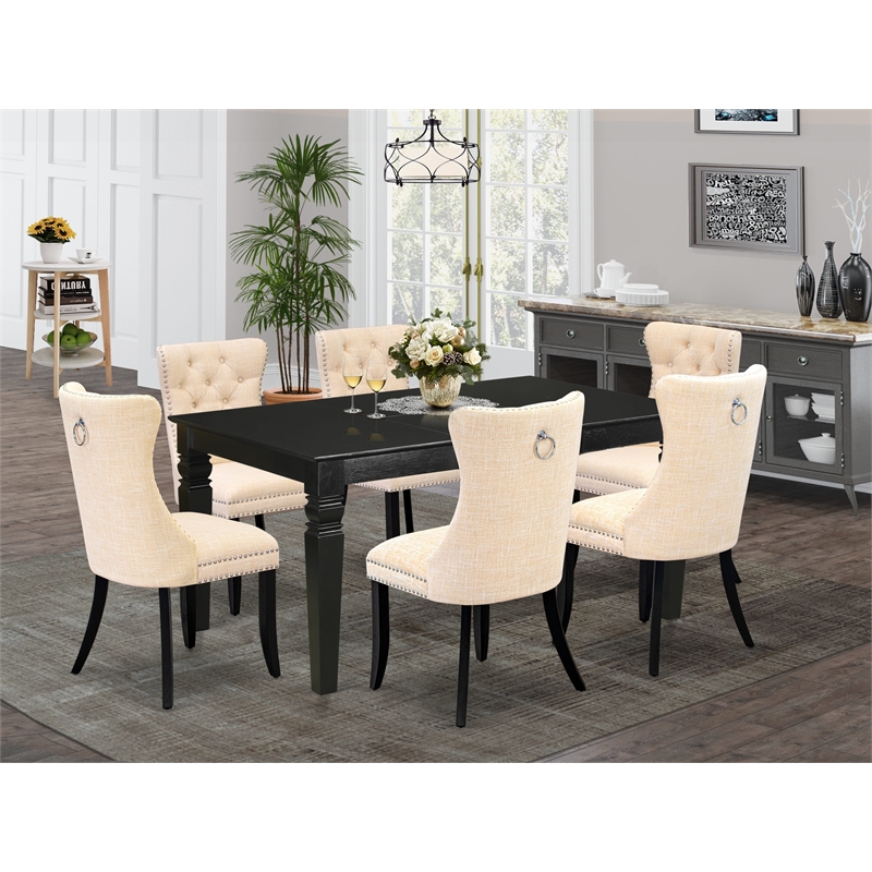 East West Furniture 7-Piece Dining Table Set in Light Beige/Black