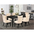 East West Furniture 7-Piece Dining Table Set in Light Beige/Black