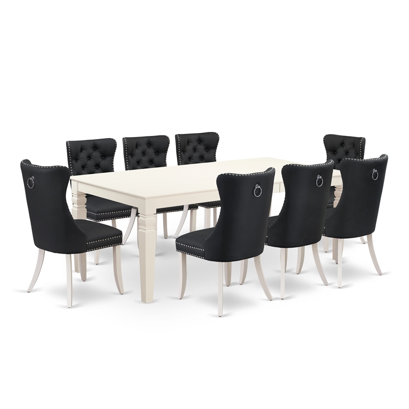 East West Furniture 9-Piece Dining Table Set in Linen White/Dark Gray