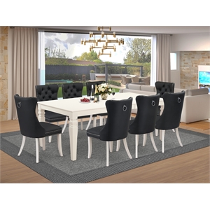 East West Furniture 9-Piece Dining Table Set in Linen White/Dark Gray