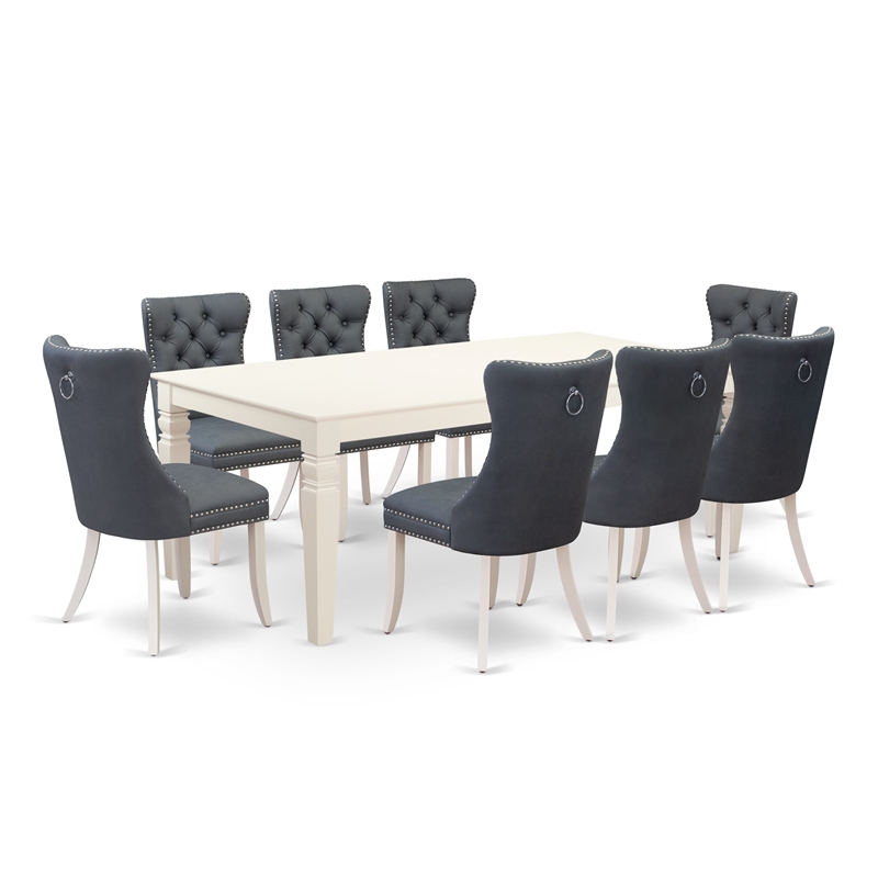 East West Furniture 9-Piece Kitchen Table Set in Linen White/Platinum Gray