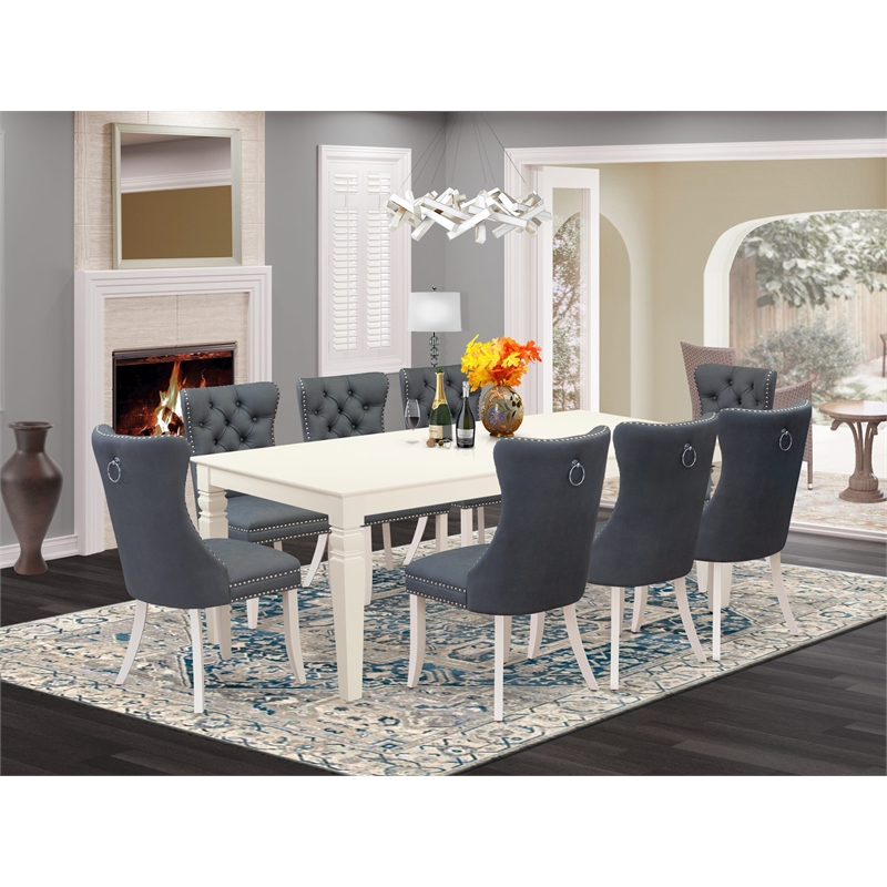 East West Furniture 9-Piece Kitchen Table Set in Linen White/Platinum Gray