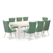 East West Furniture 9-Piece Dining Room Set in Linen White/Willow Green