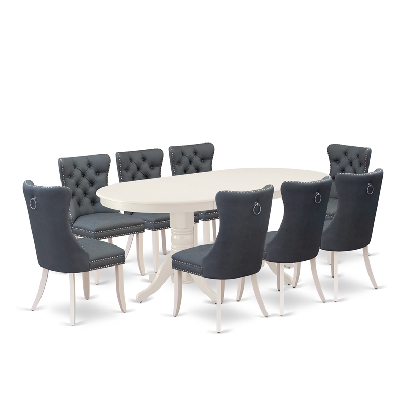 East West Furniture 9-Piece Dining Room Set in Linen White/Platinum Gray