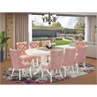 East West Furniture 9-Piece Modern Dining Table Set in Linen White/Beige Red